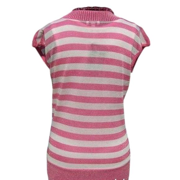 Cache Plunging V Neck Pink White Metallic Knit Top New Size S/M Stretch $88 NWT - Picture 4 of 6